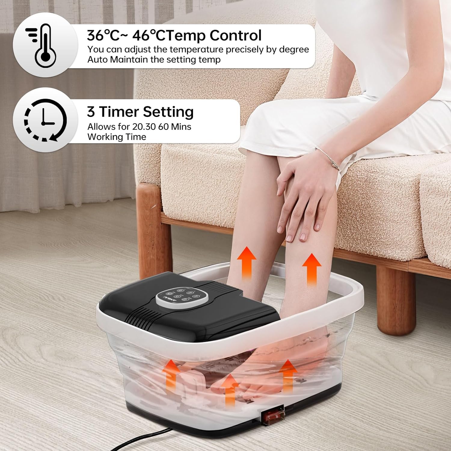 Angju Collapsible Foot Spa with Heat,Remote Temperature Control and Bubble,Foot Bath Tub with 6 Massage Rollers,Timer and Pumice Stone,Electric Pedicure Foot Spa Machine for Feet Stress Relief - Image 2