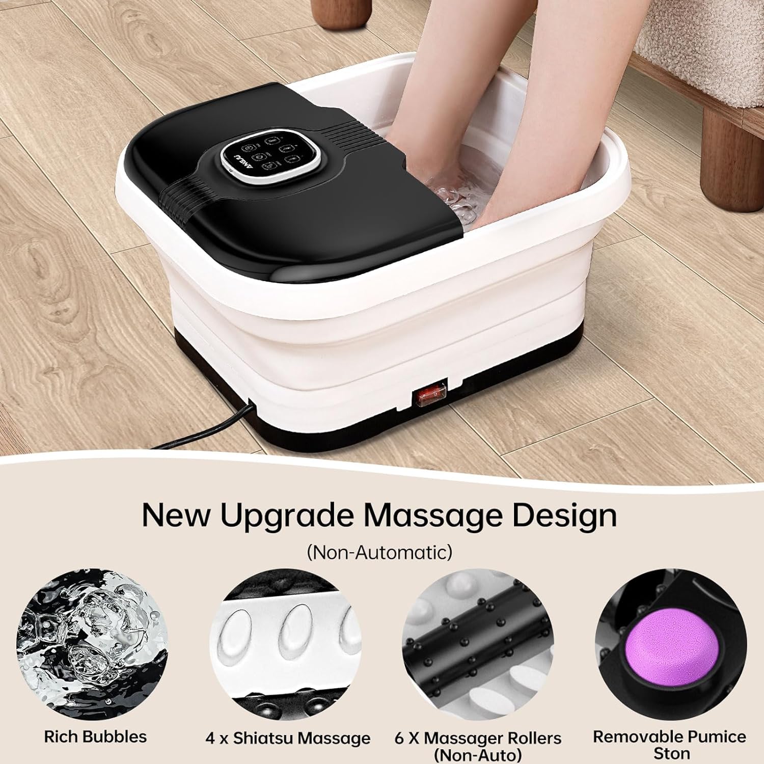 Angju Collapsible Foot Spa with Heat,Remote Temperature Control and Bubble,Foot Bath Tub with 6 Massage Rollers,Timer and Pumice Stone,Electric Pedicure Foot Spa Machine for Feet Stress Relief - Image 3