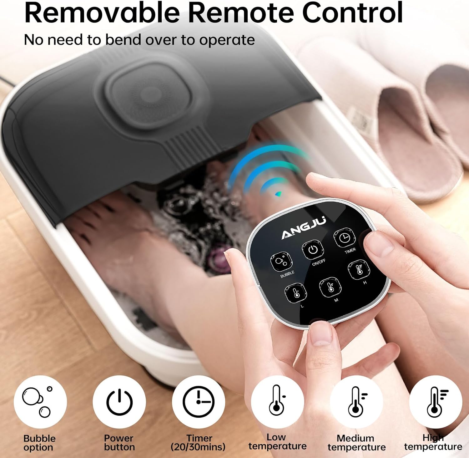 Angju Collapsible Foot Spa with Heat,Remote Temperature Control and Bubble,Foot Bath Tub with 6 Massage Rollers,Timer and Pumice Stone,Electric Pedicure Foot Spa Machine for Feet Stress Relief - Image 4