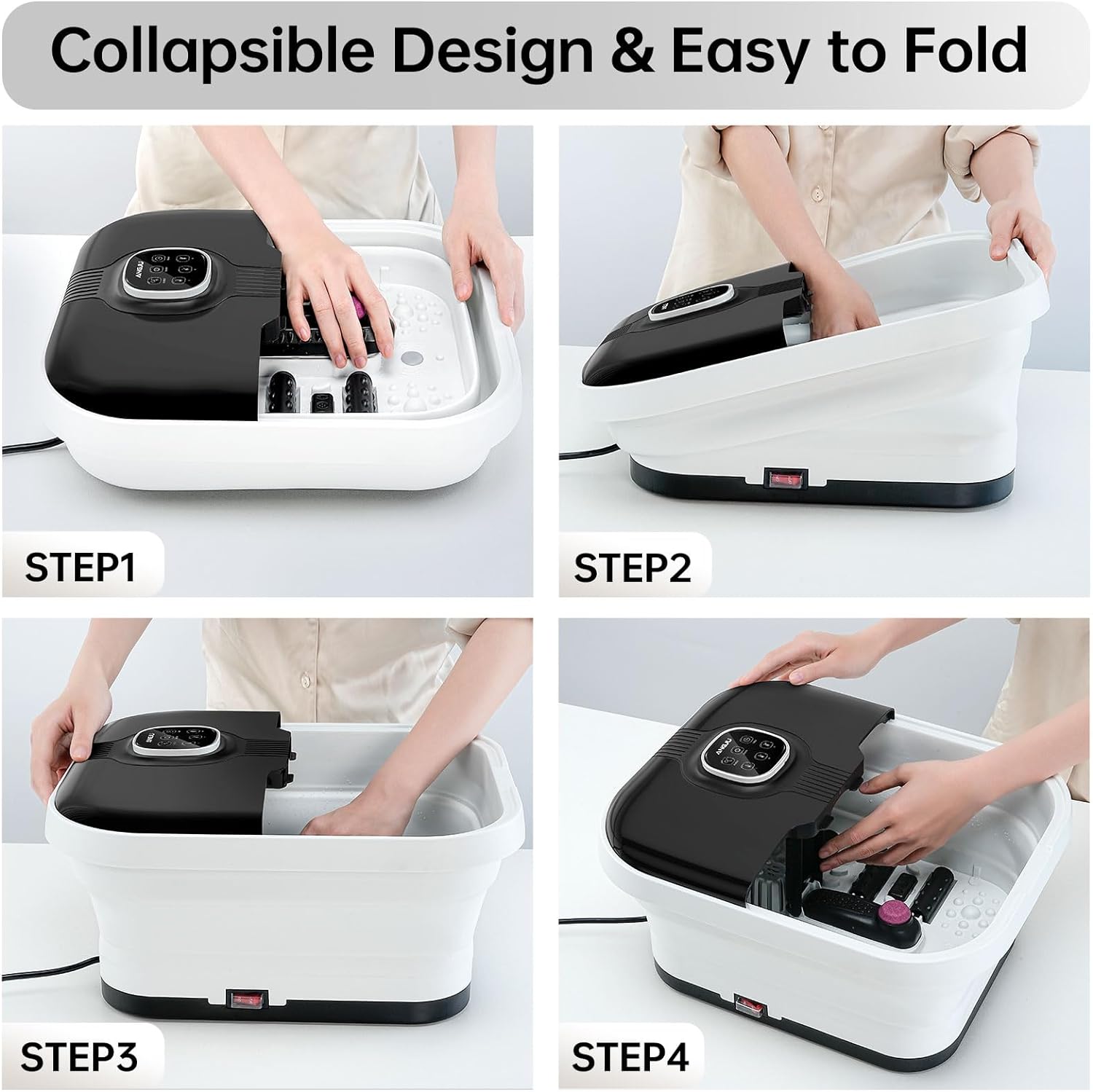 Angju Collapsible Foot Spa with Heat,Remote Temperature Control and Bubble,Foot Bath Tub with 6 Massage Rollers,Timer and Pumice Stone,Electric Pedicure Foot Spa Machine for Feet Stress Relief - Image 5
