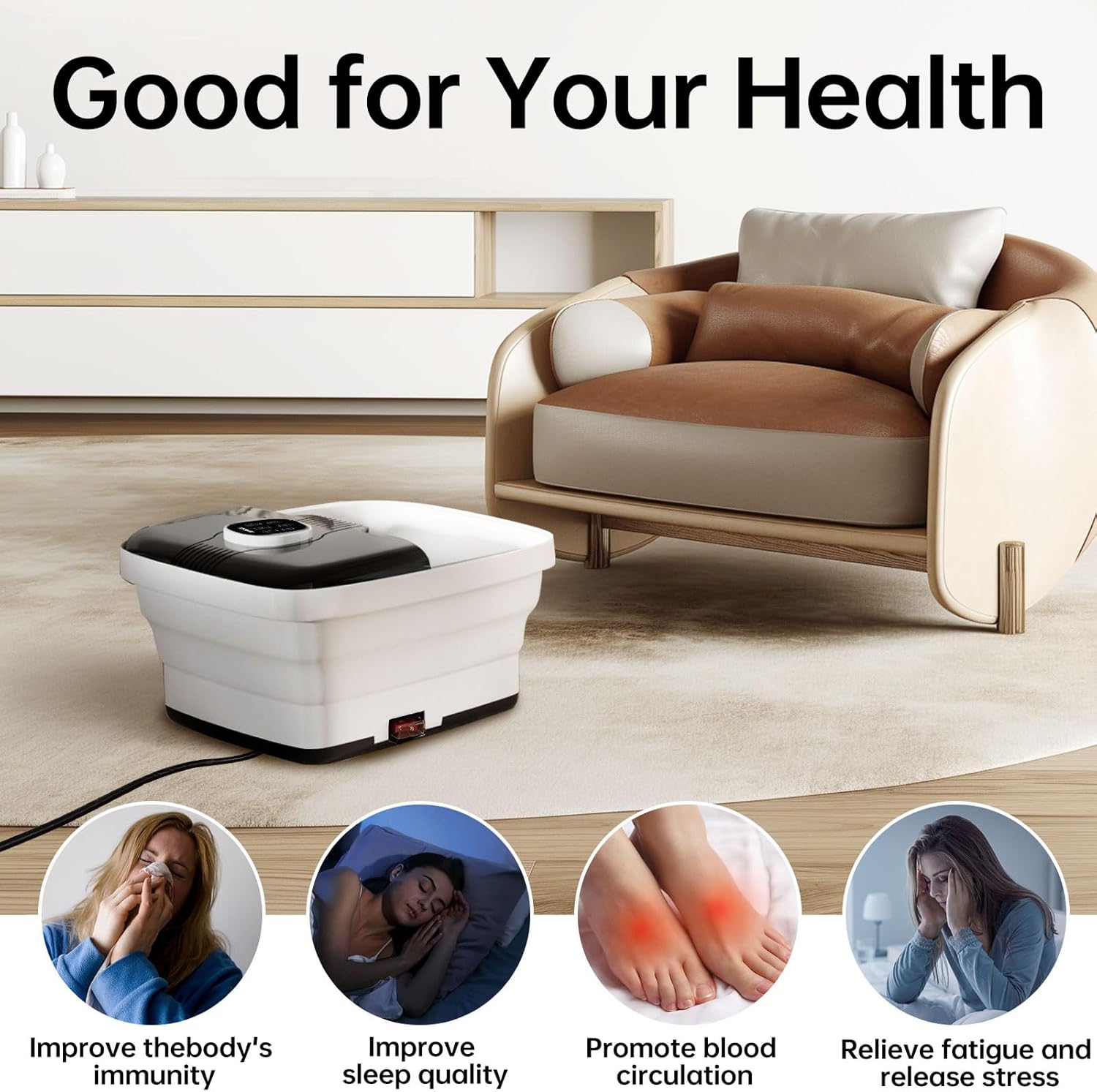 Angju Collapsible Foot Spa with Heat,Remote Temperature Control and Bubble,Foot Bath Tub with 6 Massage Rollers,Timer and Pumice Stone,Electric Pedicure Foot Spa Machine for Feet Stress Relief - Image 8